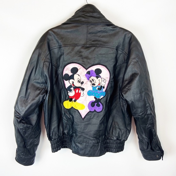 Wilsons Leather Jackets & Blazers - WILSONS Mickey & Minnie Mouse Black Genuine Leather Full Zip Moto Jacket